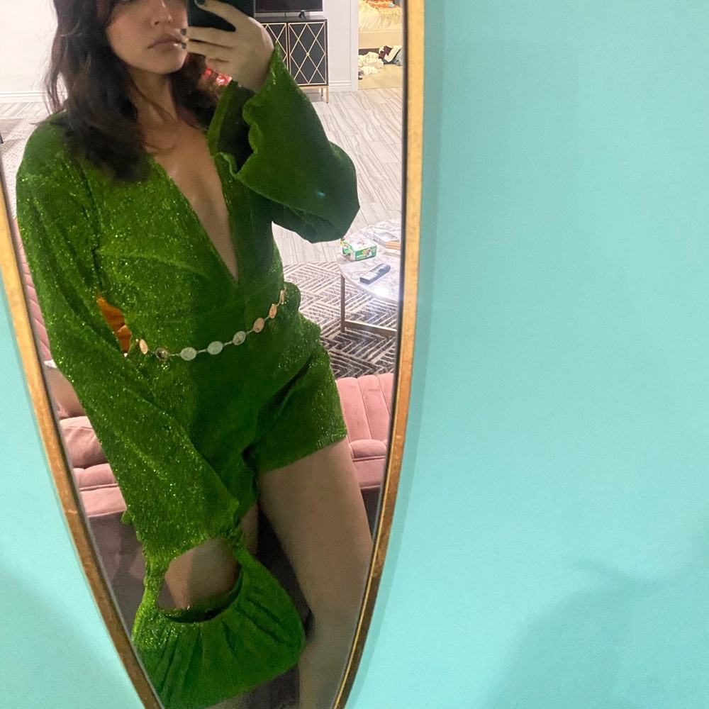 Sparkly Green Romper with Matching Purse